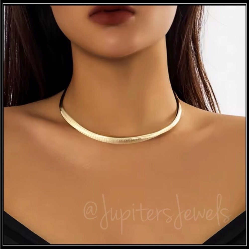 NEW GOLD 6MM HERRINGBONE SNAKE CHAIN CHOKER OMEGA NECKLACE